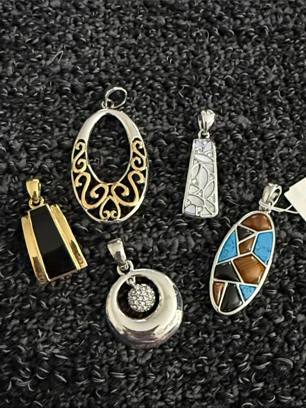 Fashion Jewelry Silver, Gold, Turquoise and Brown Mixed Pendant Set